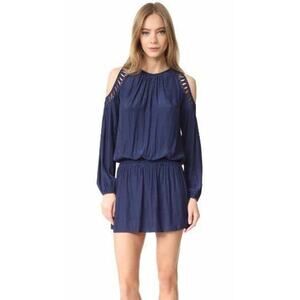 Ramy Brook Shelby Navy Blue Cold Shoulder Long Sleeve Mini Dress Size Small